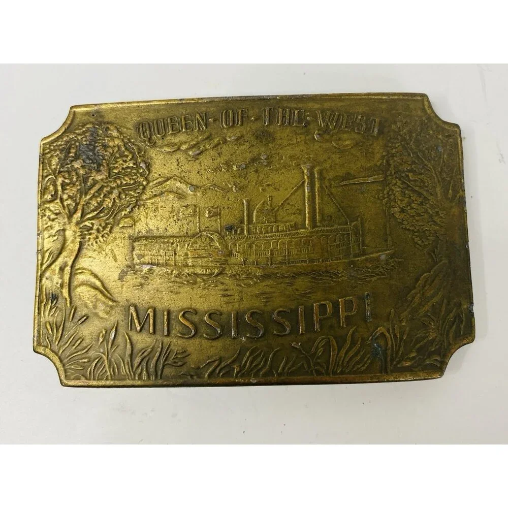 Queen Of The‎ West Mississippi Steamboat Belt Buckle Brass Vintage Riverboat